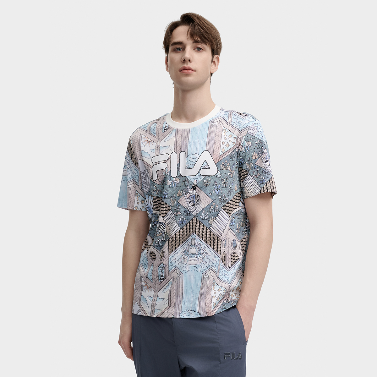Men's fashion casual full print round neck short sleeve T-shirt