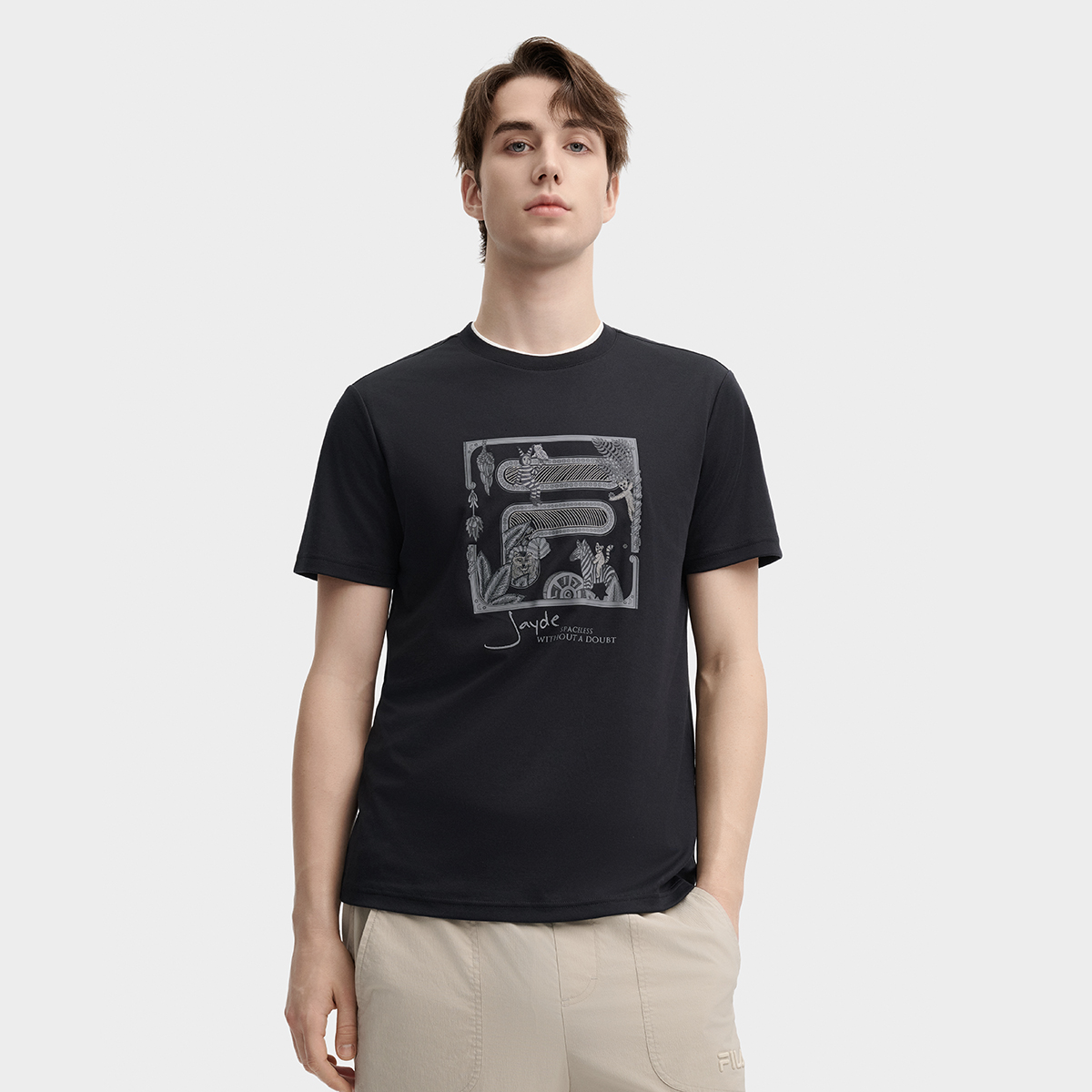 Men's fashion casual illustrated cut-out embroidery short sleeve T-shirt