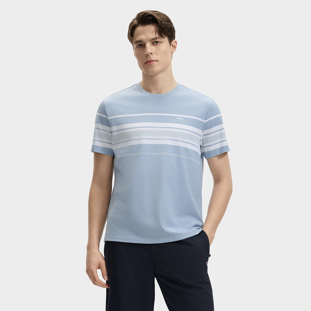 Men's classic business striped short-sleeved T-shirt