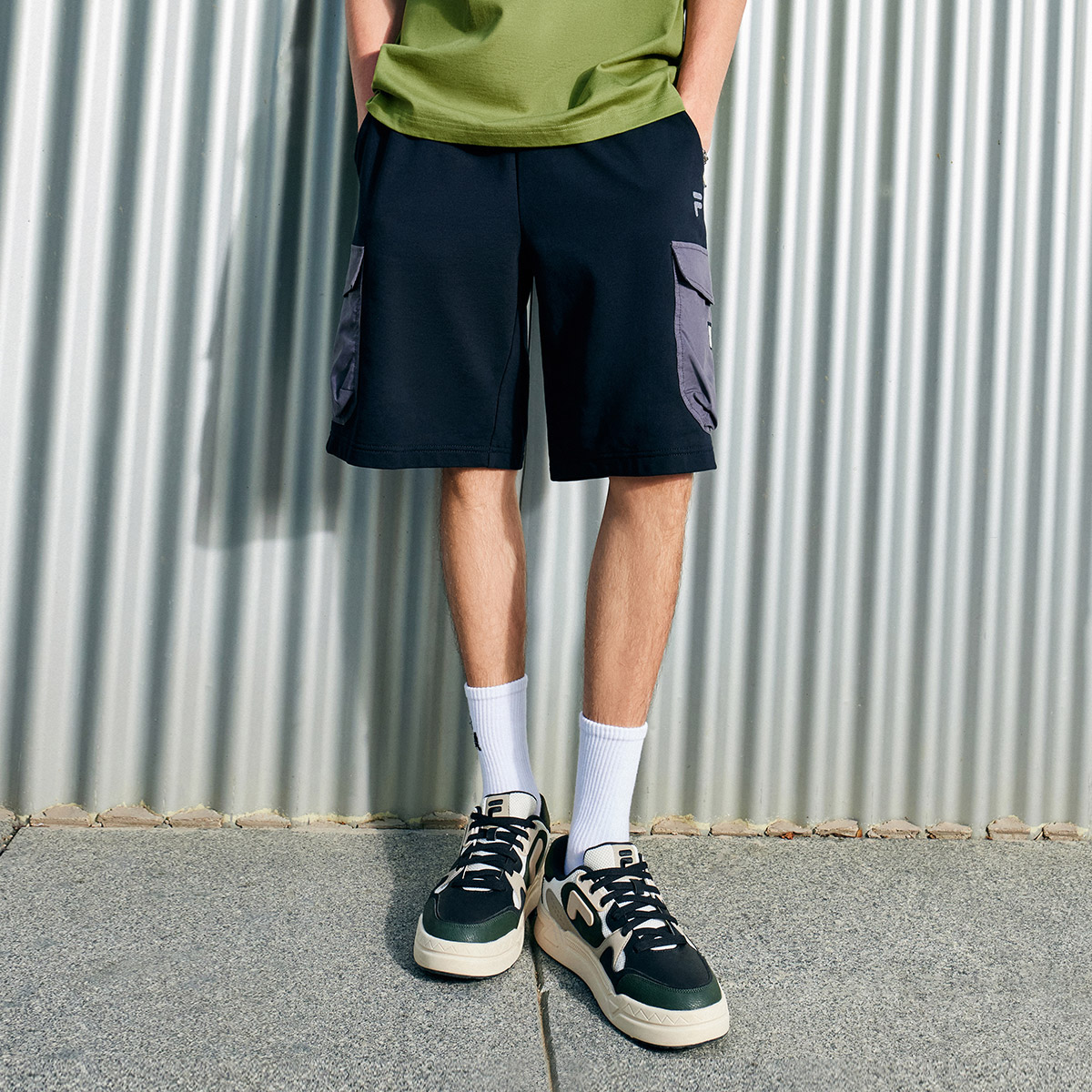 Men's trend sports loose cargo knitted quarter pants